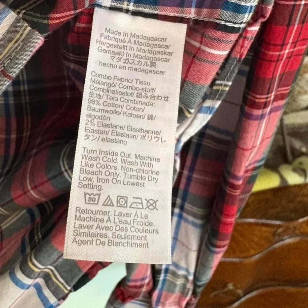J.Crew Red White Plaid Slim Untucked Flex Washed‎ Button Down Shirt Sz Small